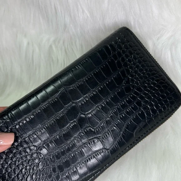 Authentic Miu Miu by Prada leather Black Croc Embossed Zip Around Wallet vintage